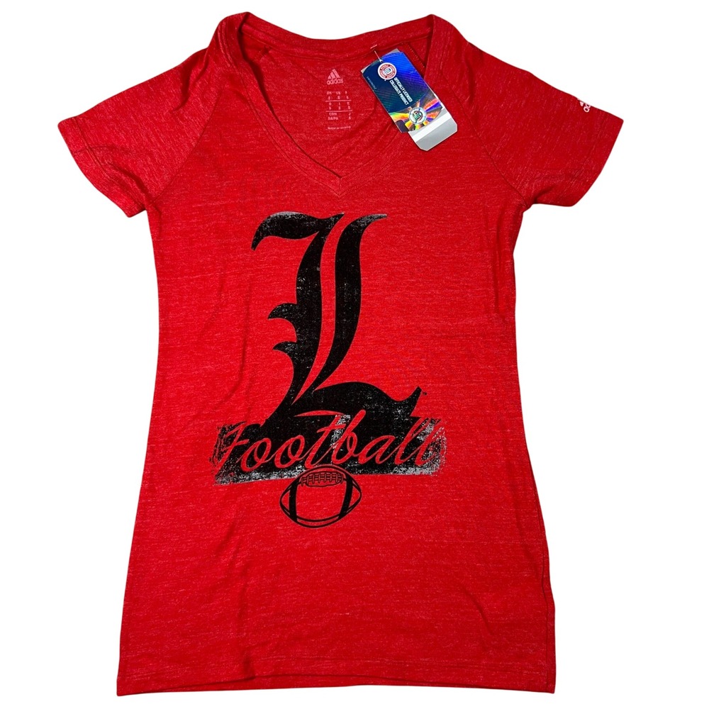 Adidas Louisville Cardinals Football V-Neck T-Shirt Red Heather Womens Small NEW